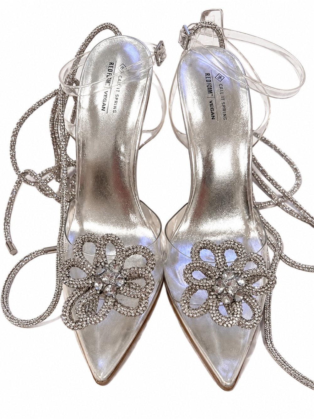 ✨ Call It Spring Silver Rhinestone Lace-Up Heels – NEW